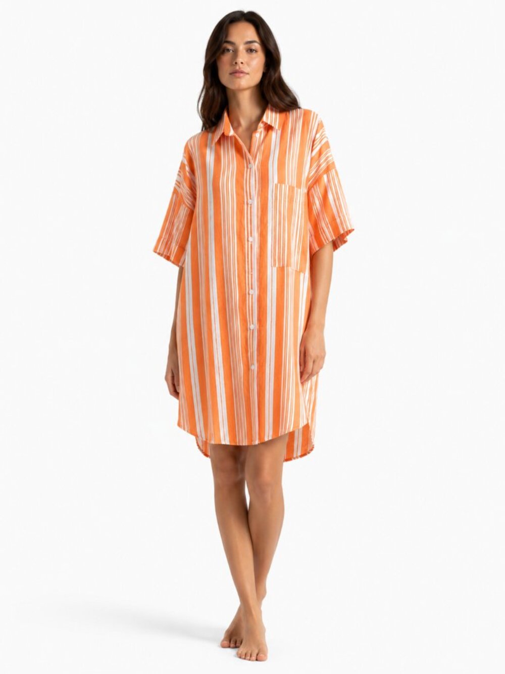 LEMLEM BY LIYA KEBEDE X H&M WHITE ORANGE STRIPED HIGH LOW SHIRT DRESS - XS/S